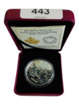 2017 $20 FINE SILVER COIN AIRCRAFT OF THE SECOND WORLD WAR HAWKER HURRICANE IN BOX WITH CERTIFICATE