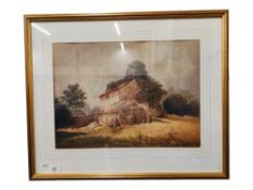 ANTIQUE WATERCOLOUR - RUINED FARMHOUSE - 48CM X 35CM