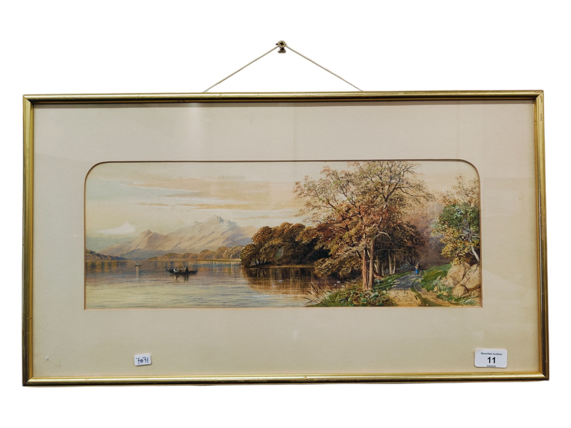 UNSIGNED WATERCOLOUR - RIVER SCENE - 47CM X 17CM