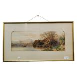 UNSIGNED WATERCOLOUR - RIVER SCENE - 47CM X 17CM