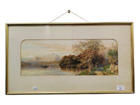 UNSIGNED WATERCOLOUR - RIVER SCENE - 47CM X 17CM