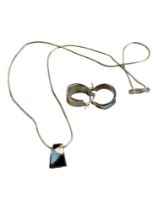 SILVER AND ENAMEL NECKLACE WITH MATCHING EARRINGS