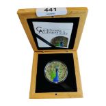 COOK ISLANDS - MAGNIFICENT LIFE PEACOCK 5 DOLLARS 2015 1 OZ SILVER PROOF COIN IN BOX WITH