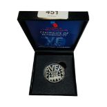 VE DAY ANNIVERSARY 1 OZ SILVER MEDAL IN BOX WITH CERTIFICATE