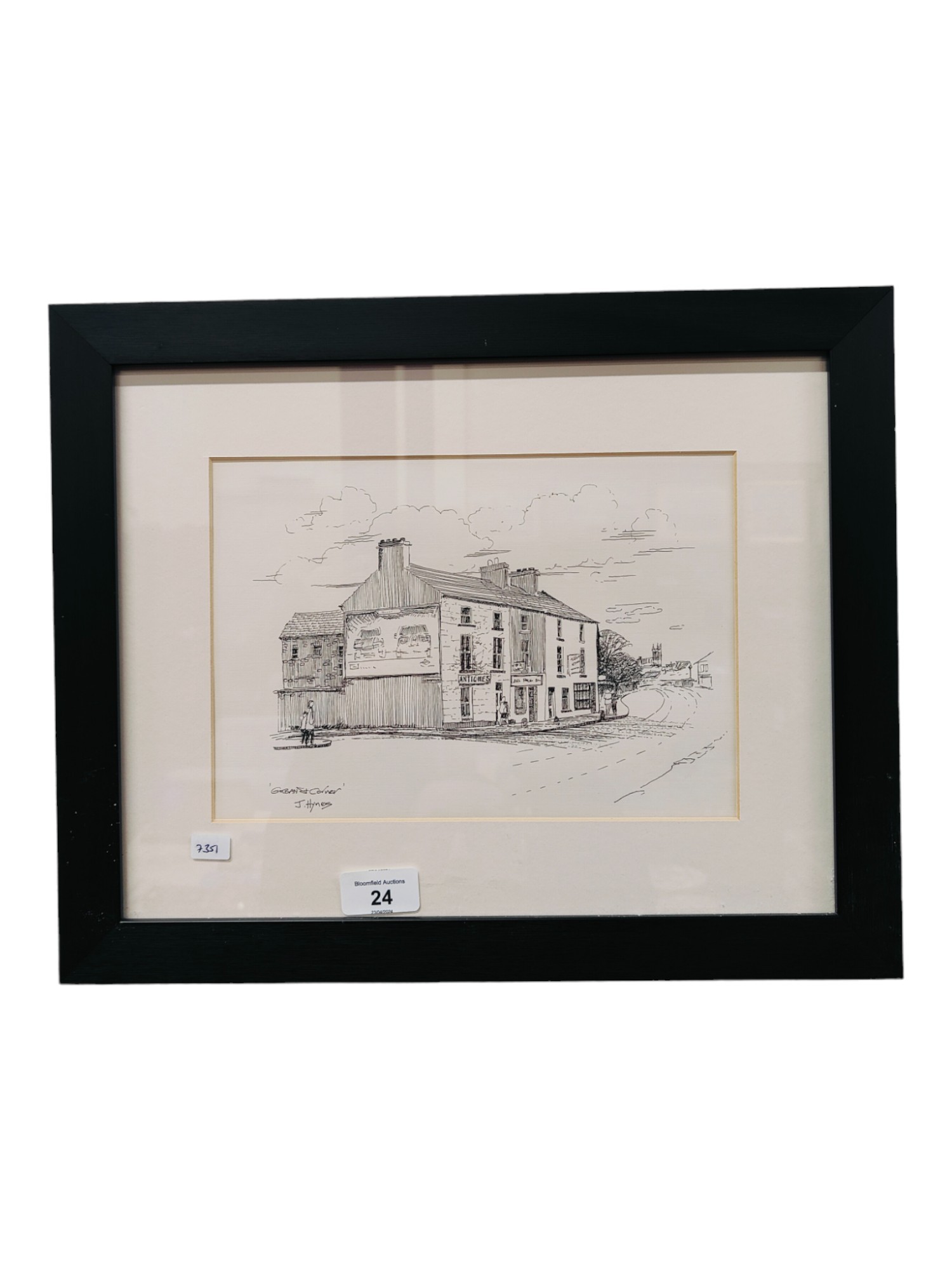 JOE HYNES - PEN & INK - GOBAN STREET, CORNER, PORTADOWN