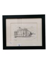 JOE HYNES - PEN & INK - GOBAN STREET, CORNER, PORTADOWN