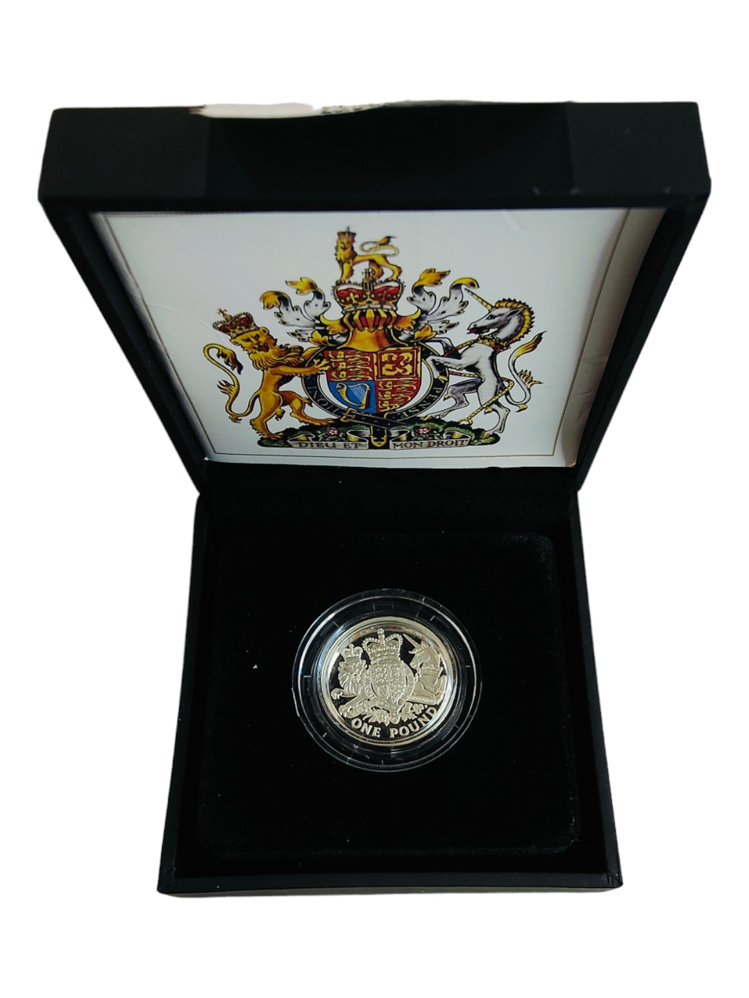 THE ROYAL ARMS 2015 UK £1 SILVER PROOF COIN IN BOX WITH CERTIFICATE