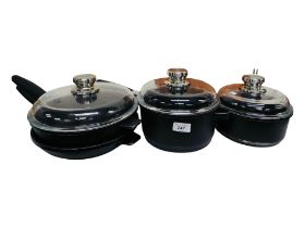 QUANTITY OF BERGHOFF COOKWARE (18CM POT/LID, 20CM POT/LID, 24CM SAUTE PAN/LID & 24CM FRYING PAN)