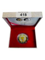 2015 CHRISTMAS ISLAND KIRIBATI SILVER PROOF COIN WITH GOLD APPLICATION IN BOX WITH CERTIFICATE