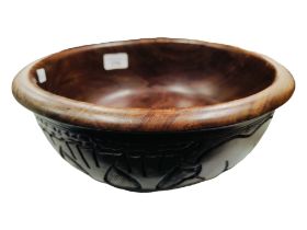 LARGE CARVED AFRICAN WOODEN BOWL