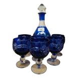 BRISTOL BLUE DECANTER & 6 GLASSES