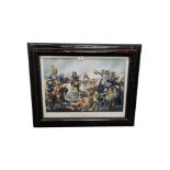 ANTIQUE FRAMED PRINT OF KING WILLIAM III CROSSING THE BOYNE