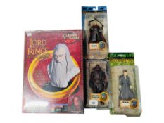 3 BOXED LORD OF THE RINGS FIGURES AND LORD OF THE RINGS SEALED SCULPTURE PUZZLE