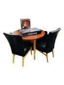 CIRCULAR DINING TABLE & 2 CHAIRS, NEST OF TABLES & OPEN MAHOGANY BOOKCASE