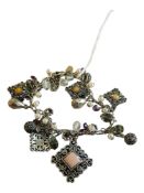 SILVER CHARM BRACELET SET WITH MARCASITE AND STONE SET CHARMS