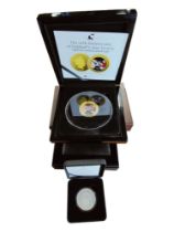 5 X CASED COINS - AVRO VULCAN XH558 COMMEMORATIVE MEDAL, THE PISTRUGGI WATERLOO MEDAL, THE