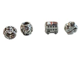 4 X GENUINE SILVER PANDORA CHARMS TO INCLUDE LONDON DOUBLE DECKER BUS