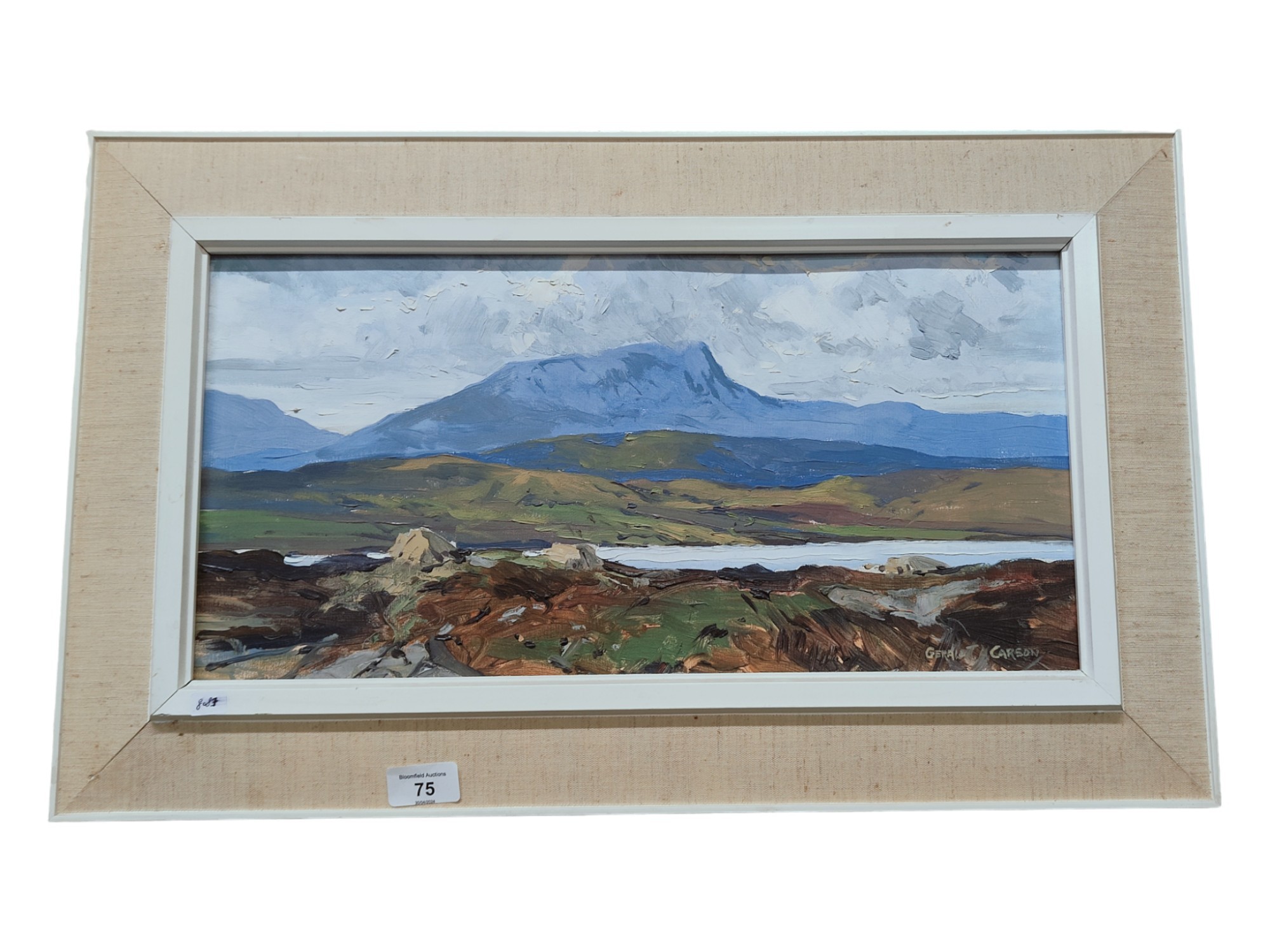 GERALD T.A. CARSON - OIL ON BOARD - GLEN LAKE, CO.DONEGAL 50CM X 26CM