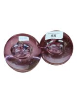PAIR OF AMETHYSTS BUBBLE GLASS PAPERWEIGHTS