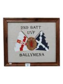FRAMED LOYALIST PRISON ART HANDKERCHIEF SIGNED TO REAR 'DAVY RODGERS 22.11.2000'