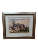 SIGNED VICTORIAN WATERCOLOUR CHURCHYARD DATED 1874