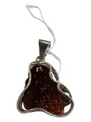 LARGE SILVER AN AMBER PENDANT