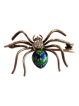 STUNNING 15 CARAT DIAMOND, RUBY AND ENAMEL SPIDER BROOCH