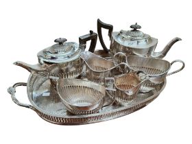 2 PLATED TEA SETS AND TRAY