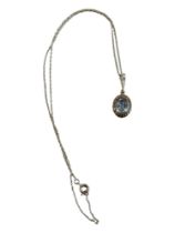 SILVER MARCASITE AND BLUE TOPAZ PENDANT ON SILVER CHAIN