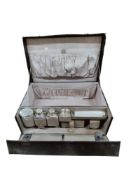 ANTIQUE FRENCH GENTLEMANS TRAVELING CASE WITH SILVER TOPPED BOTTLES