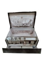 ANTIQUE FRENCH GENTLEMANS TRAVELING CASE WITH SILVER TOPPED BOTTLES