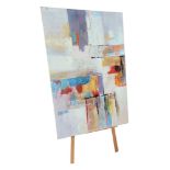 LARGE ABSTRACT OIL ON CANVAS & EASEL