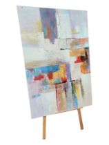 LARGE ABSTRACT OIL ON CANVAS & EASEL