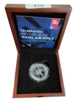 CELEBRATING 100 YEARS OF THE ROYAL AIR FORCE SILVER PROOF £5 COIN IN BOX WITH CERTIFICATES