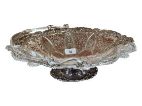 ANTIQUE GEORGIAN SILVER PLATED CAKE/BREAD BASKET, SWING HANDLY, PIERCED WITH ARMORIAL CREST