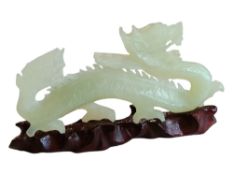 CARVED CHINESE JADE DRAGON WITH STAND