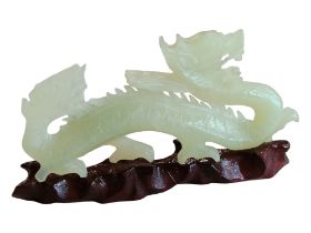 CARVED CHINESE JADE DRAGON WITH STAND