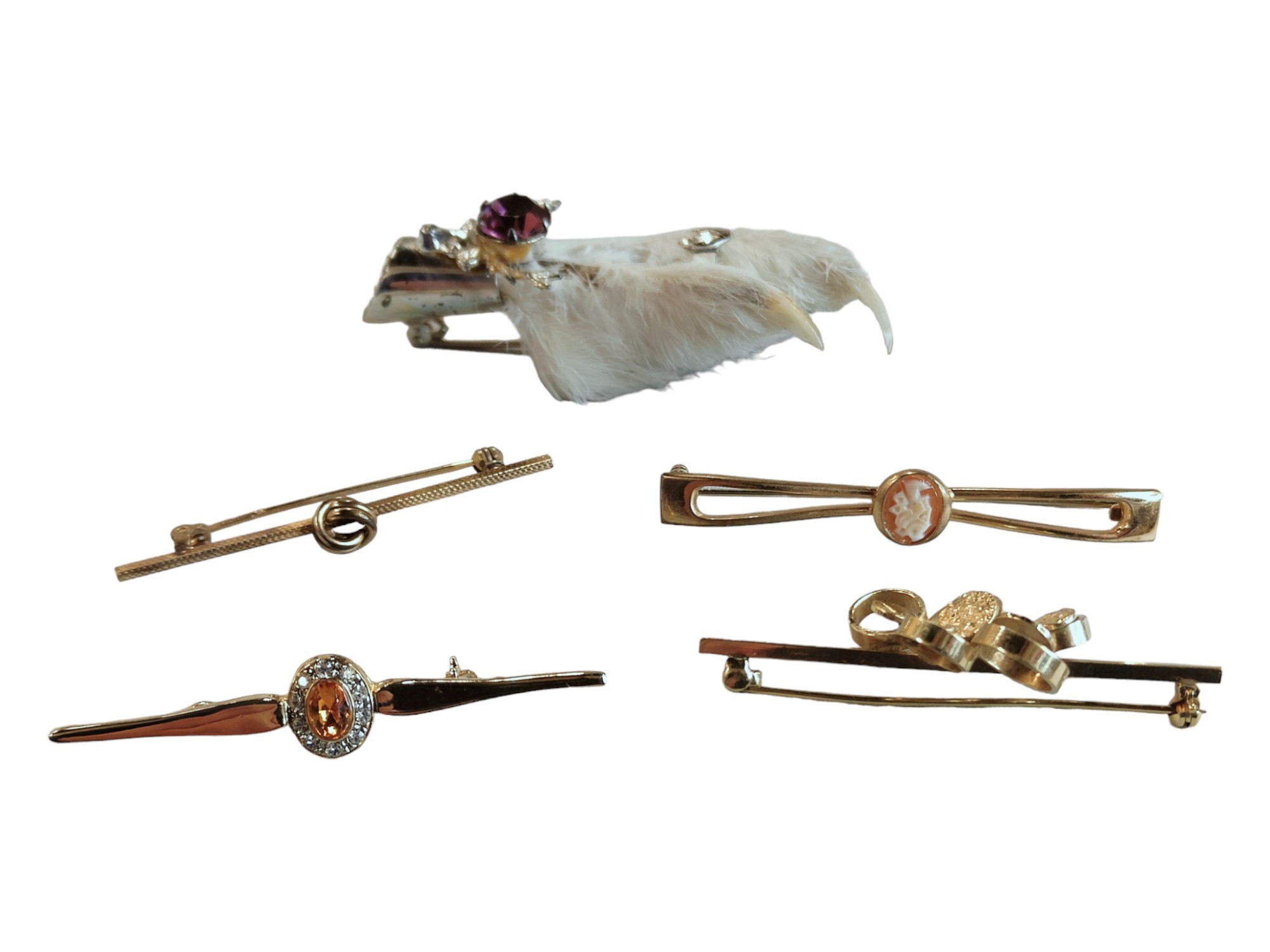 LUCKY RABBITS FOOT BROOCH AND 5 X BAR BROOCH