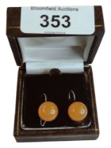 PAIR OF ANTIQUE SILVER & AMBER EARRINGS