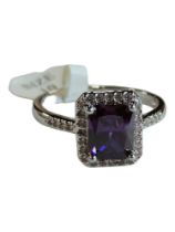 WHITE GOLD PLATED AMETHYST DRESS RING