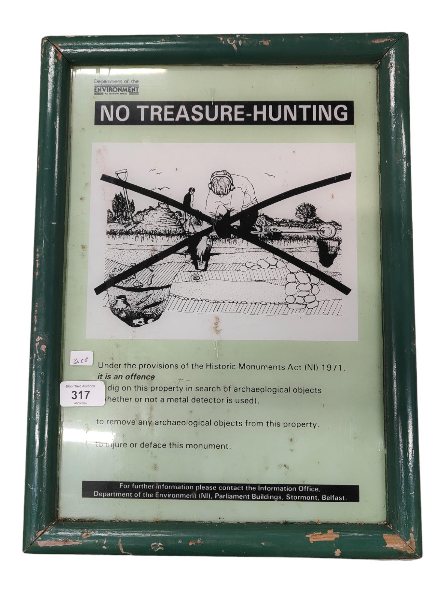 ORIGINAL NI D.O.E 1970s 'NO TREASURE HUNTING' SIGN