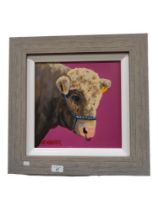 RON KEEFER - OIL ON BOARD - THE COW 31CM X 31CM