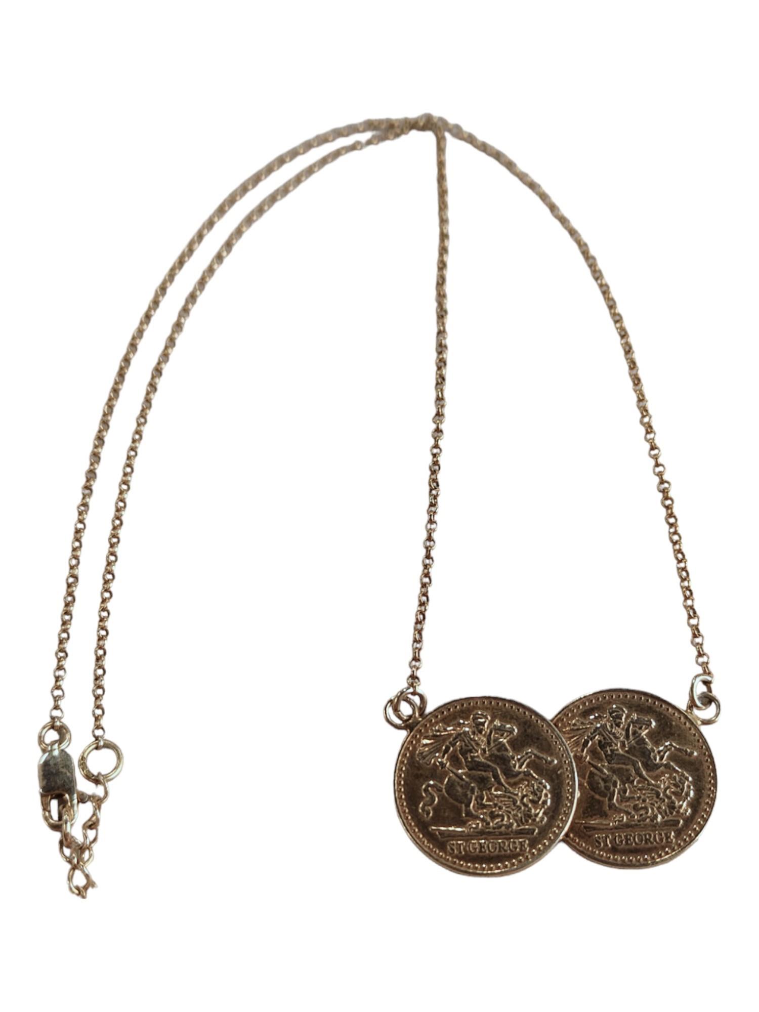 SILVER GILT DOUBLE COIN PENDANT ON CHAIN