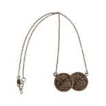 SILVER GILT DOUBLE COIN PENDANT ON CHAIN