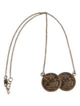 SILVER GILT DOUBLE COIN PENDANT ON CHAIN