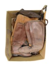 BOX OF LEATHERS TO INCLUDE ARMY BOOTS
