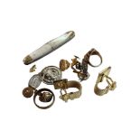 SMALL QUANTITY OF COSTUME JEWELLERY, PEN KNIFE AND GOLD RING 4.66 GRAMS