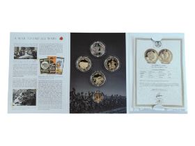A WAR TO END ALL WARS COIN SET TO INCLUDE A 9 CARAT GOLD DOUBLE CROWN 10 GRAMS