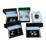 4 PAIRS OF CUFFLINKS TO INCLUDE SILVER & A POPPY BADGE