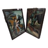 PAIR OF ANTIQUE ORIENTAL PICTURES ON GLASS